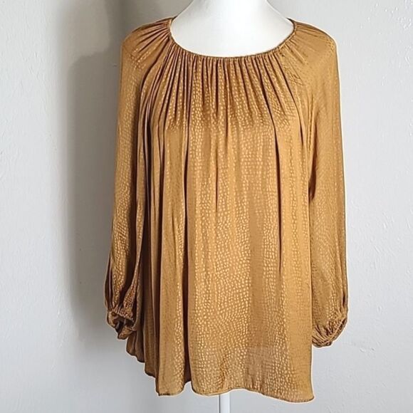 Worthington Light Orangey Tan Wide Longsleeve Pullover Blouse, Size Medium - Picture 1 of 8